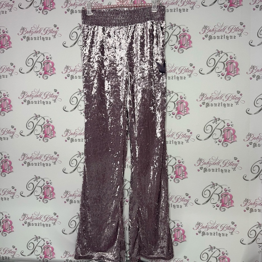 Playboy pants shiny pink velour, velvet with bunny logo embroidery on the side